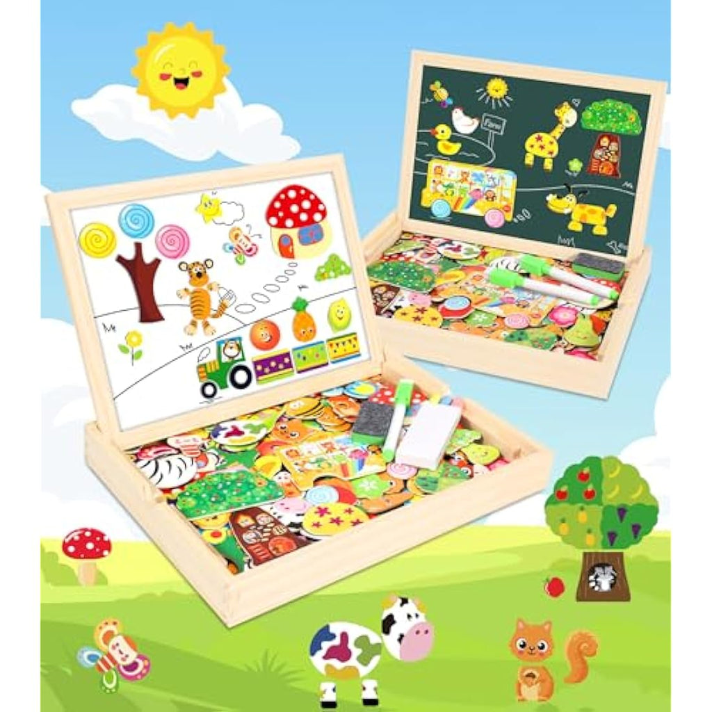 Jojoin 130 PCS Wooden Magnetic Puzzle | Montessori Educational Toy Board