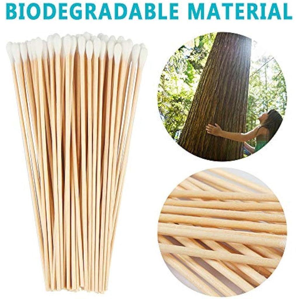 300 PCS Long Wood Handle Cotton Swabs | 6-Inch Eco Buds