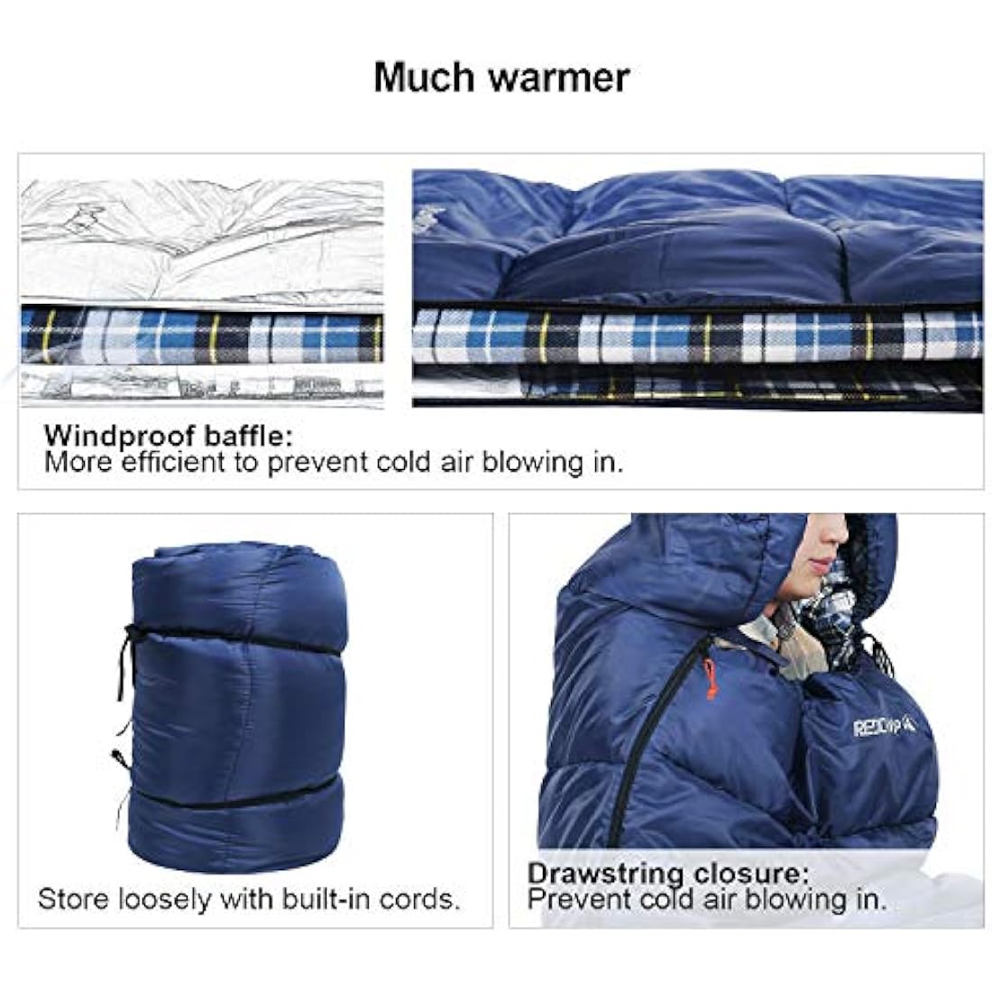 REDCAMP XL Flannel Lined Sleeping Bag with Pillow | 3-4 Season Winter