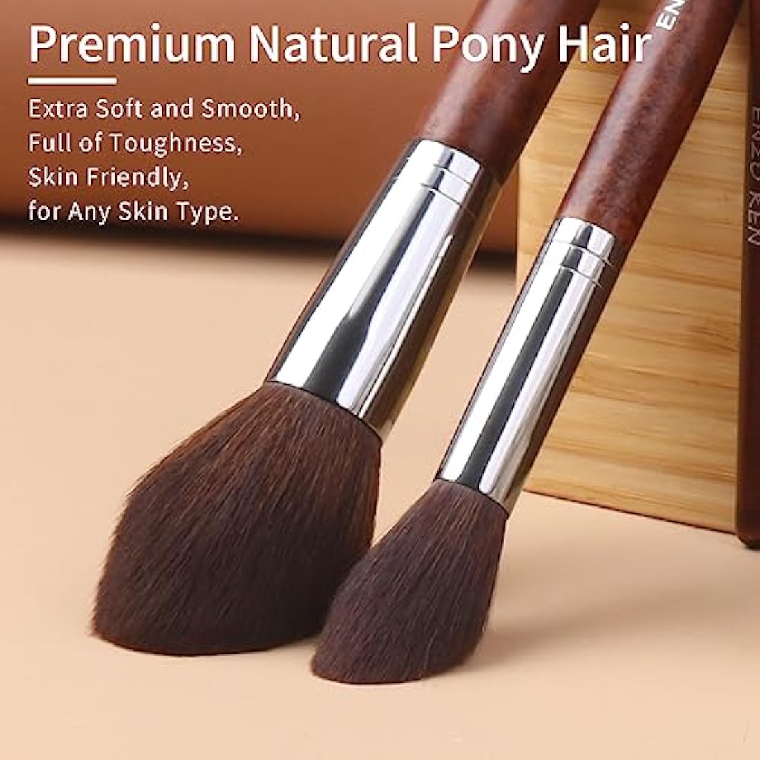 ENZO KEN Natural Horse Hair Makeup Brush Set with Walnut Handle & Case