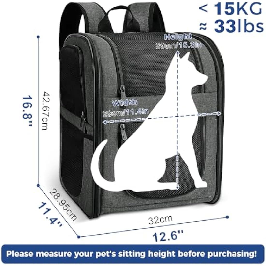 Apollo Walker Pet Carrier – Breathable Mesh Backpack for Hiking (Gray)