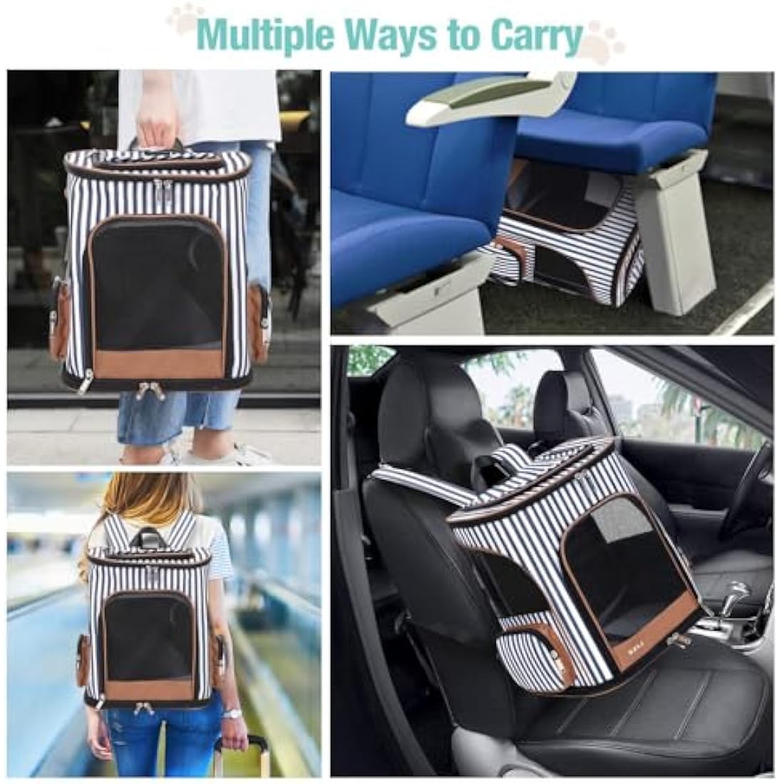 Lekesky Expandable Cat Carrier Backpack – Breathable Pet Rucksack, Striped