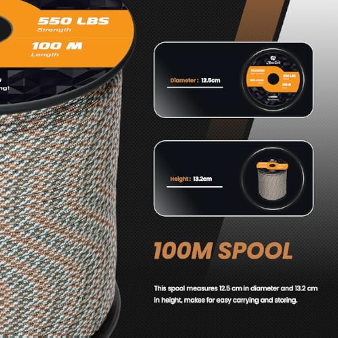 Abma Cord 550 Paracord – 4mm 100m Type III 7-Strand Nylon Rope