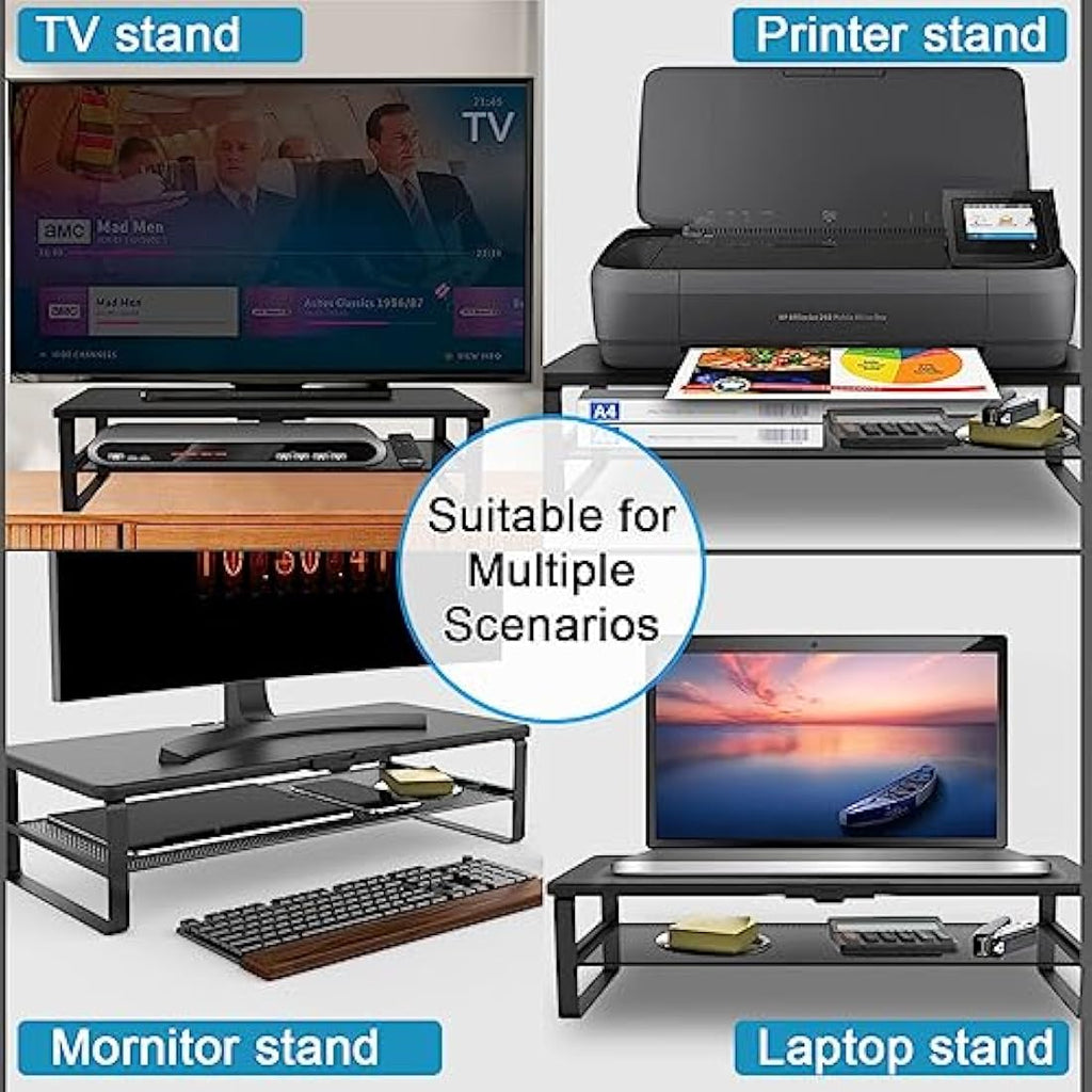 Doowiit 2-Tier Monitor Stand Riser with Drawer and Cable Management - Black