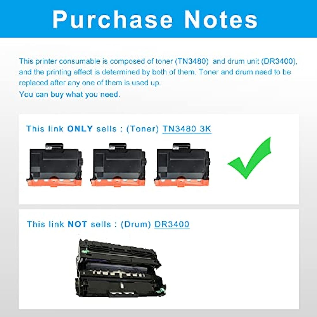 LCL Compatible TN3480 Black Toner Cartridge for Brother Printers | 3-Pack