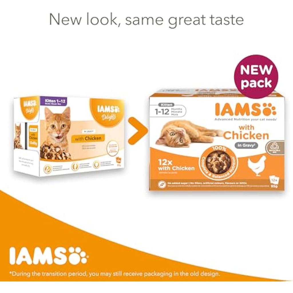 IAMS Kitten Wet Cat Food – Chicken in Gravy – 12 x 85g Multipack