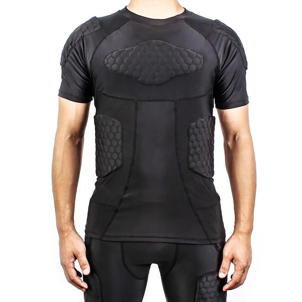 DGYAO Men's Padded Compression Shirt | Rugby Chest & Rib Protector