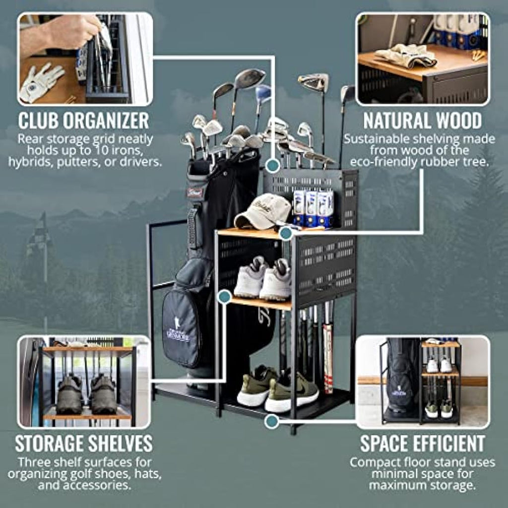 Teal Triangle Heavy Duty Golf Bag Organizer | Steel Garage Storage Rack