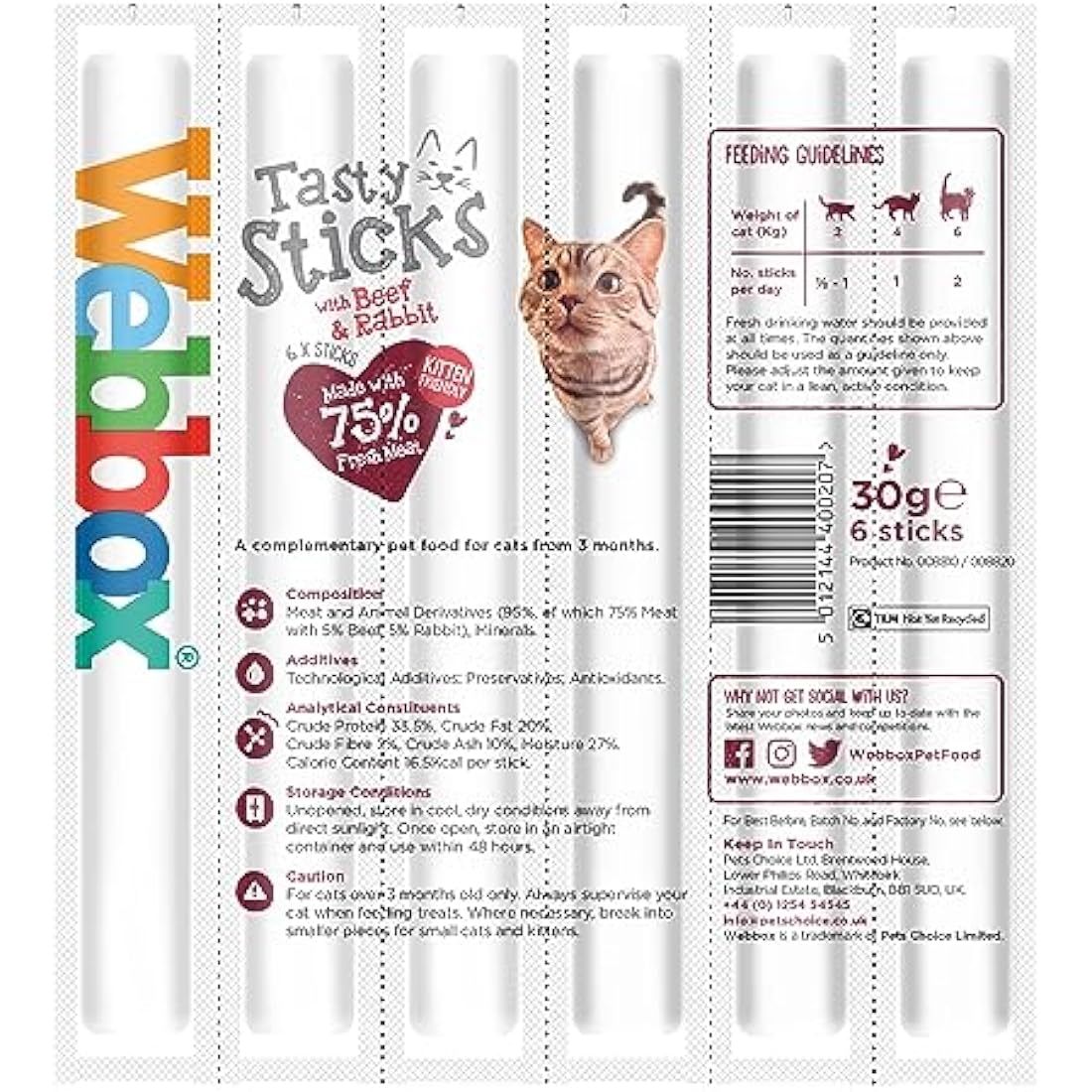 Webbox Tasty Sticks Cat Treats | Beef & Rabbit Grain Free (25 x 6 Packs)