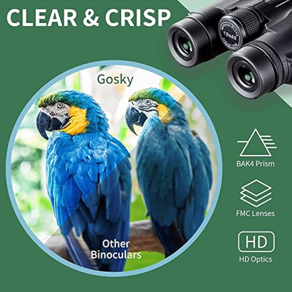Gosky 10x42 HD Roof Prism Binoculars with BAK4 Prism and Phone Mount