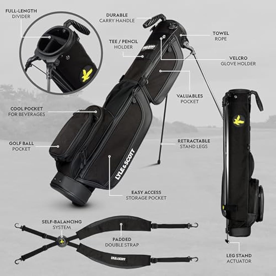 Lyle and Scott Gleneagle Golf Stand Bag – Lightweight 3-Way Divider