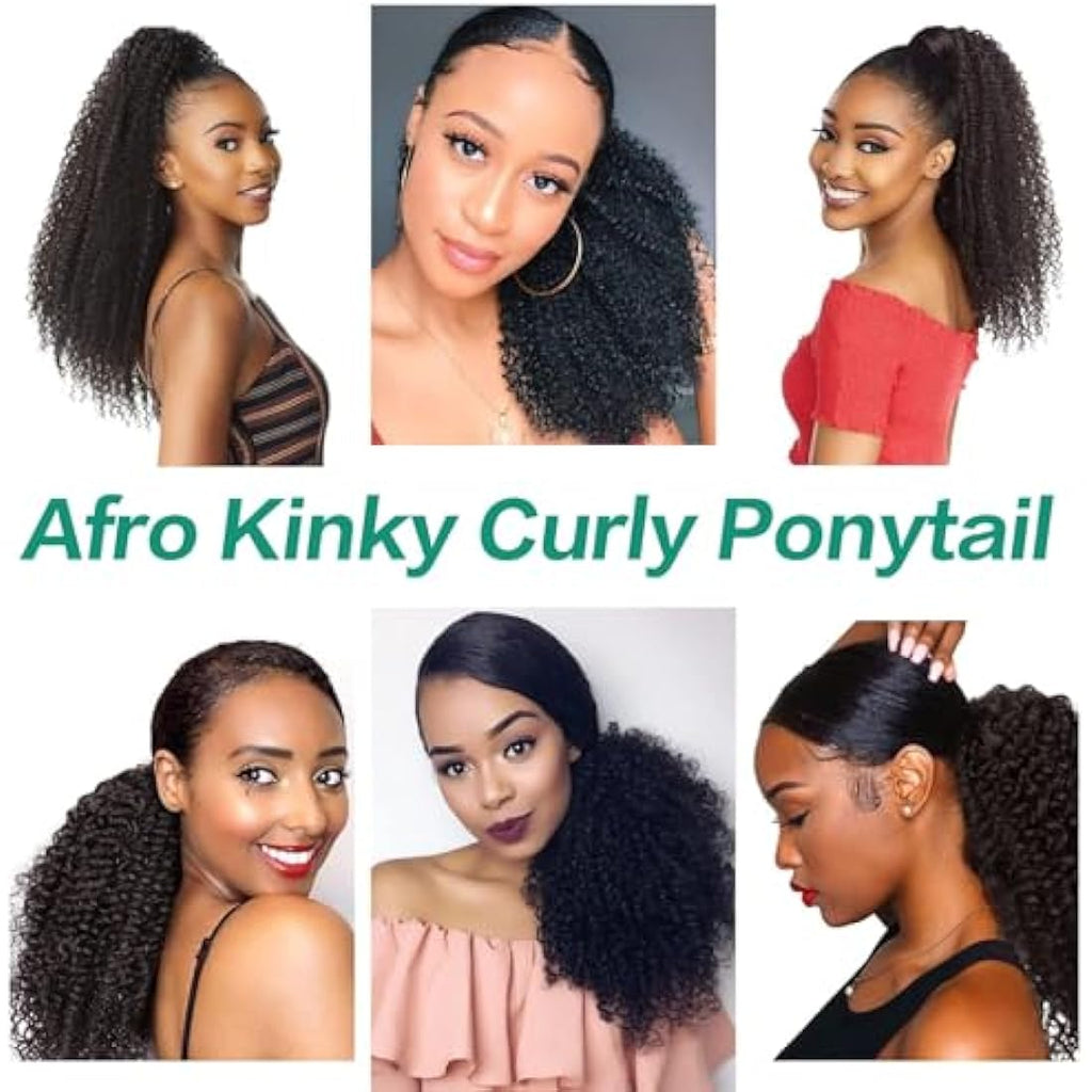 Jolof Store 4C Afro Kinky Curly Human Hair Drawstring Ponytail – 16 Inch