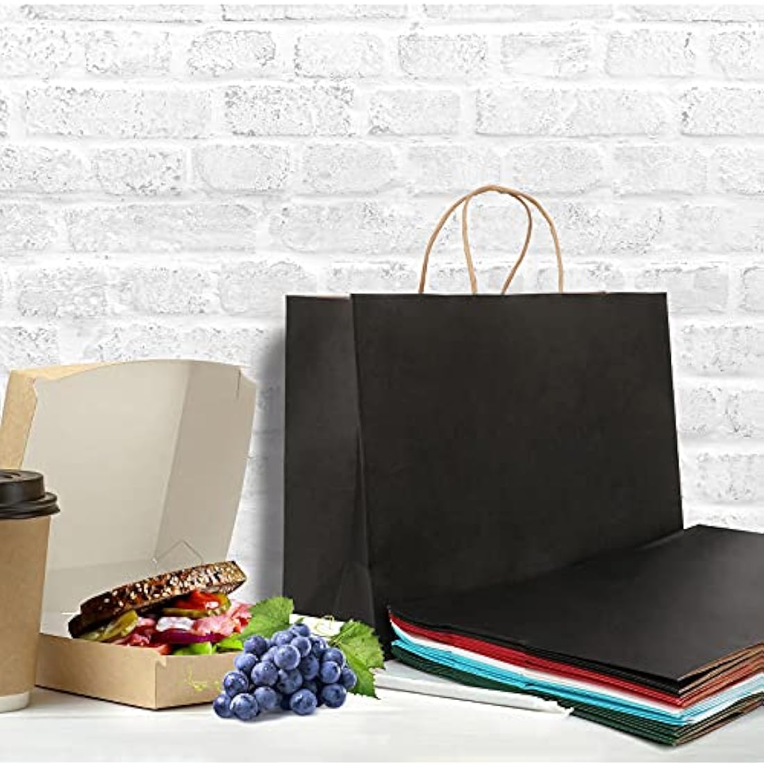 Weifeng 20pcs Large Black Kraft Paper Gift Bags with Handles - 30x12x23cm