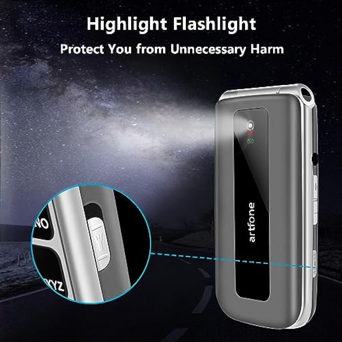 artfone F30 4G Unlocked Flip Phone for Seniors with SOS Button – Silver Grey