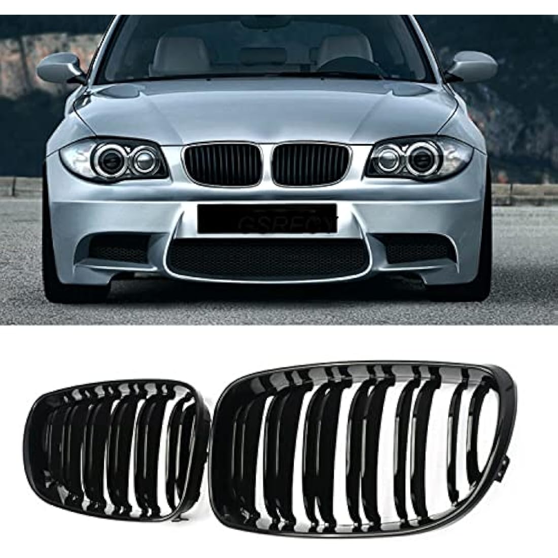 Gloss Black Dual Slat Front Kidney Grille for BMW 1 Series