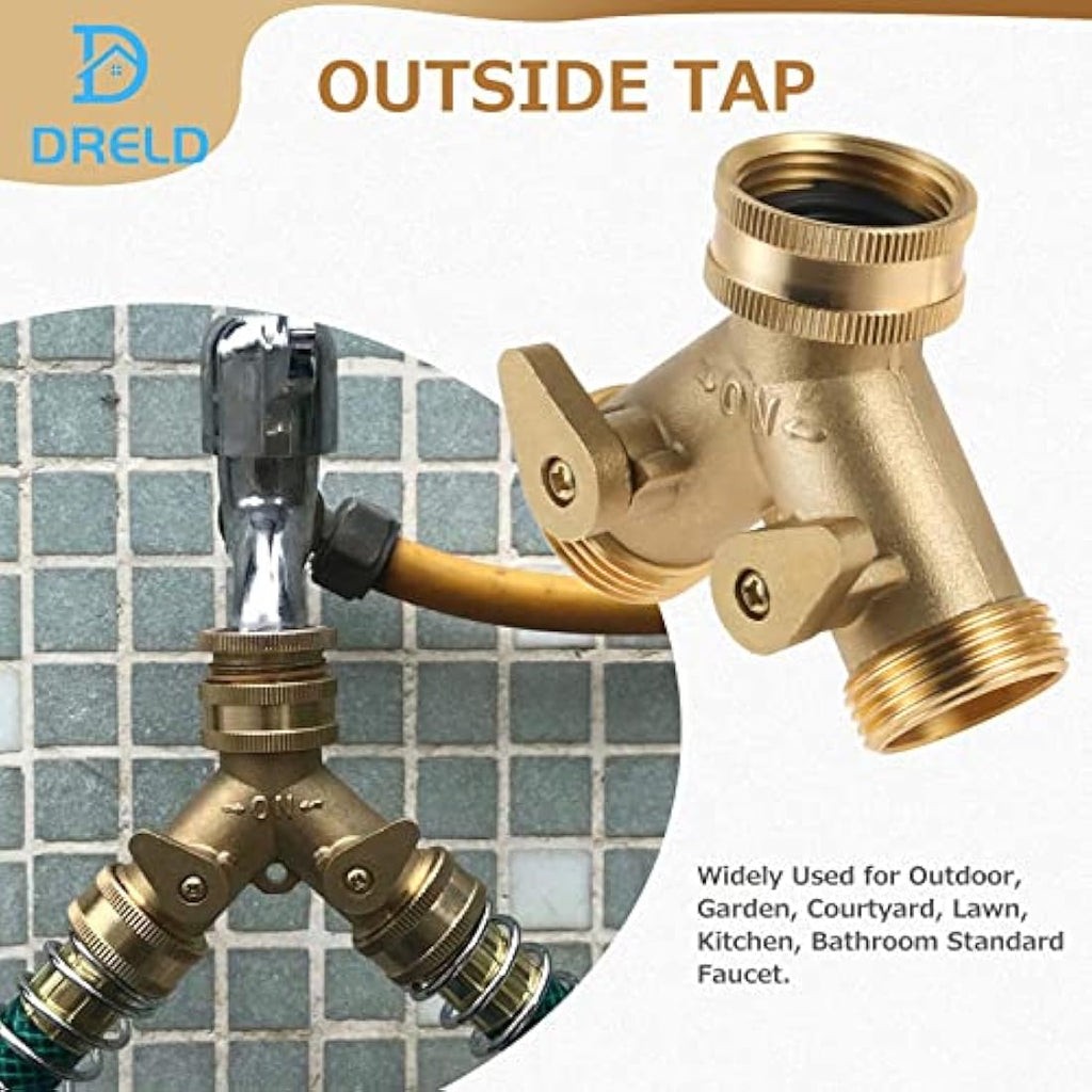 DRELD 3/4" Brass Garden Hose Splitter | 2-Way Tap Manifold Connector