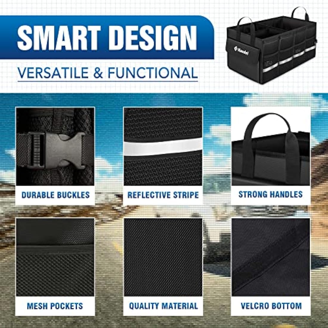 Knodel Car Boot Organiser | Foldable 600D Oxford Storage Box - Black