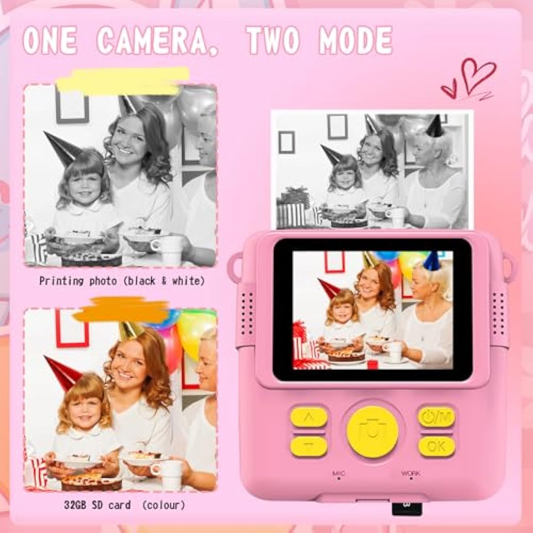 Jolof Store Kids Instant Print Camera | 1080P HD Digital Toy with 32GB SD Card
