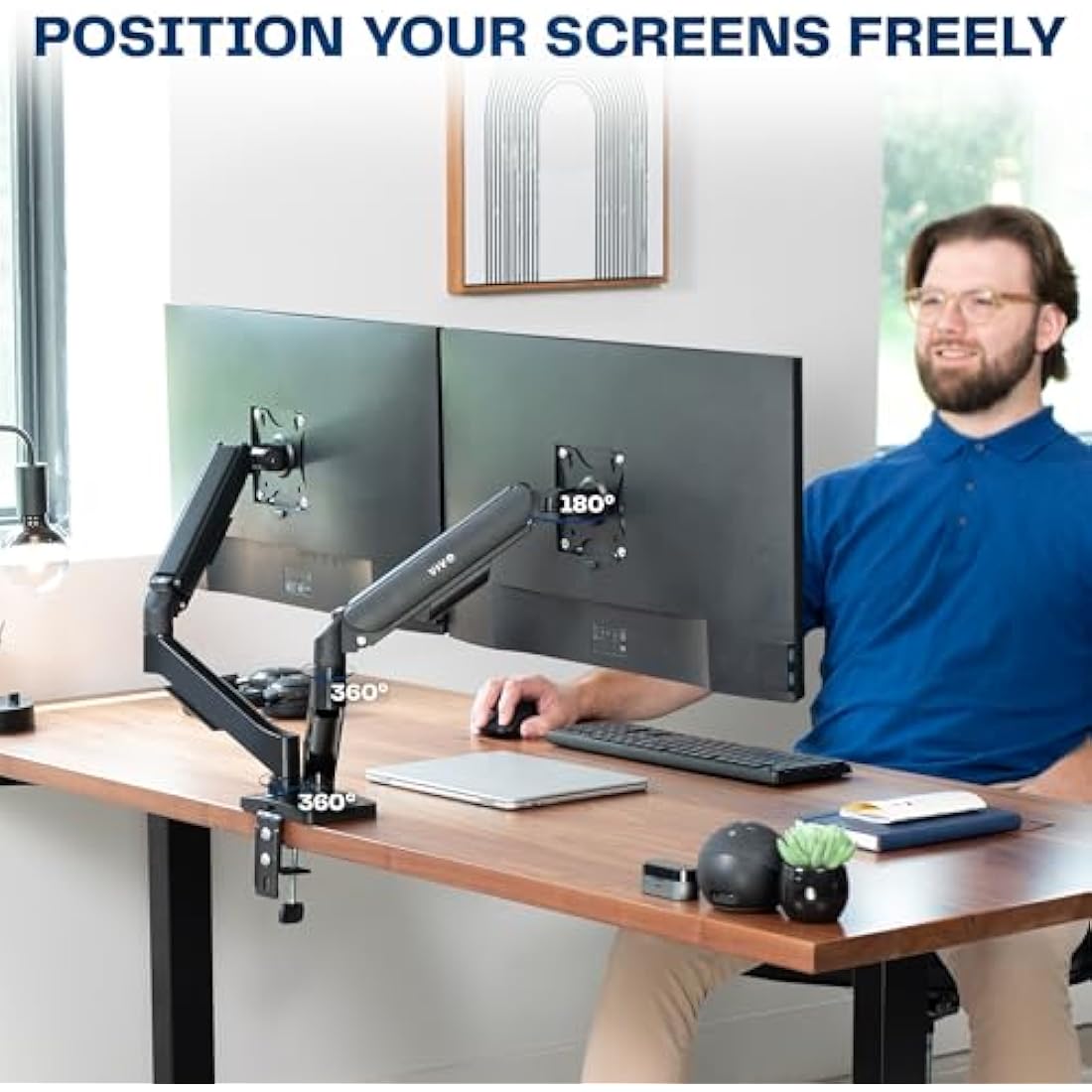 VIVO Dual Monitor Desk Mount – Height Adjustable Pneumatic Arm