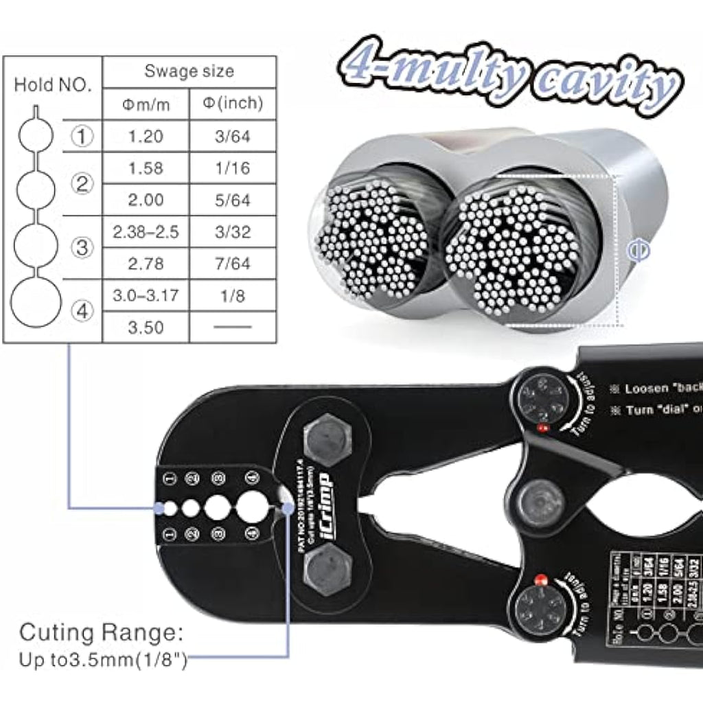 iCrimp Hand Swage Wire Rope Crimping Tool with Built-in Cable Cutter