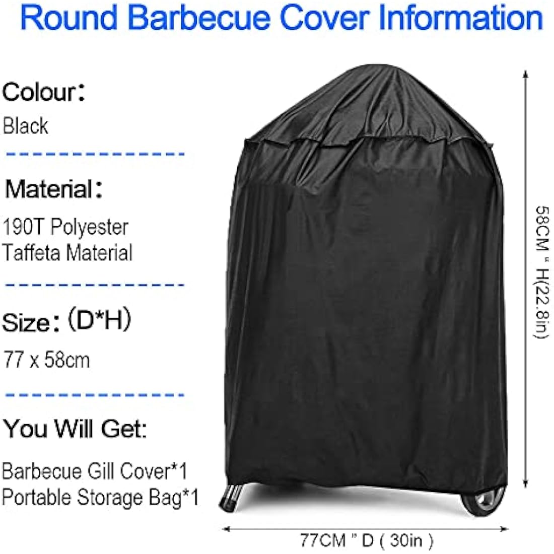 JTDEAL Round Kettle BBQ Cover – Waterproof Heavy Duty Grill Cover (58x77cm)