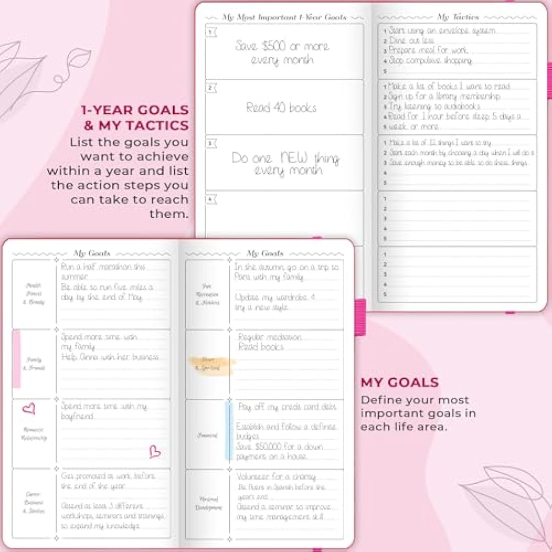 GoGirl Pocket Weekly Planner – Undated Goal Organizer, Hot Pink Leather