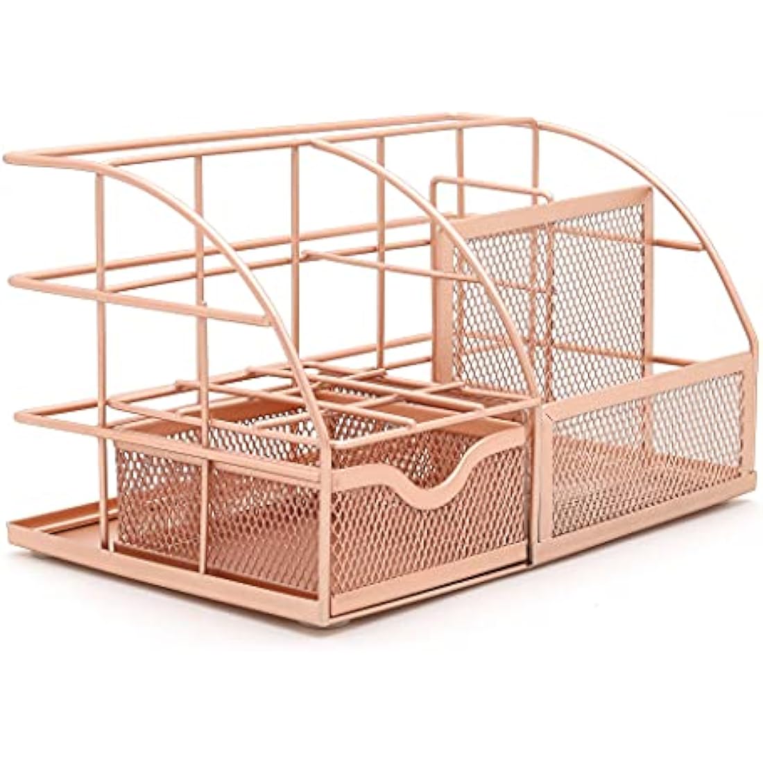 Exerz Mesh Desk Organiser | 7-Compartment Metal Tidy Caddy – Rose Gold