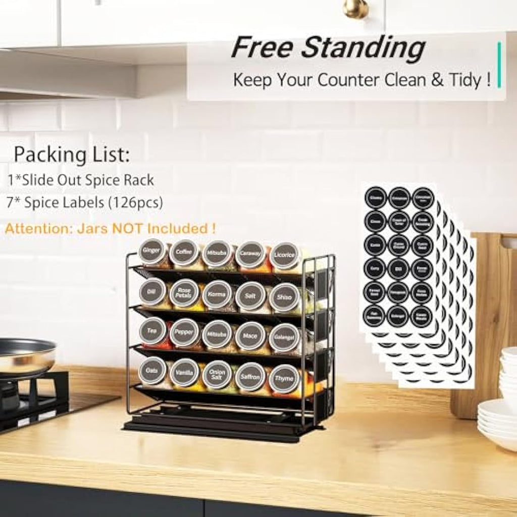 4-Tier Pull Out Spice Rack Organiser | Left Facing Carbon Steel