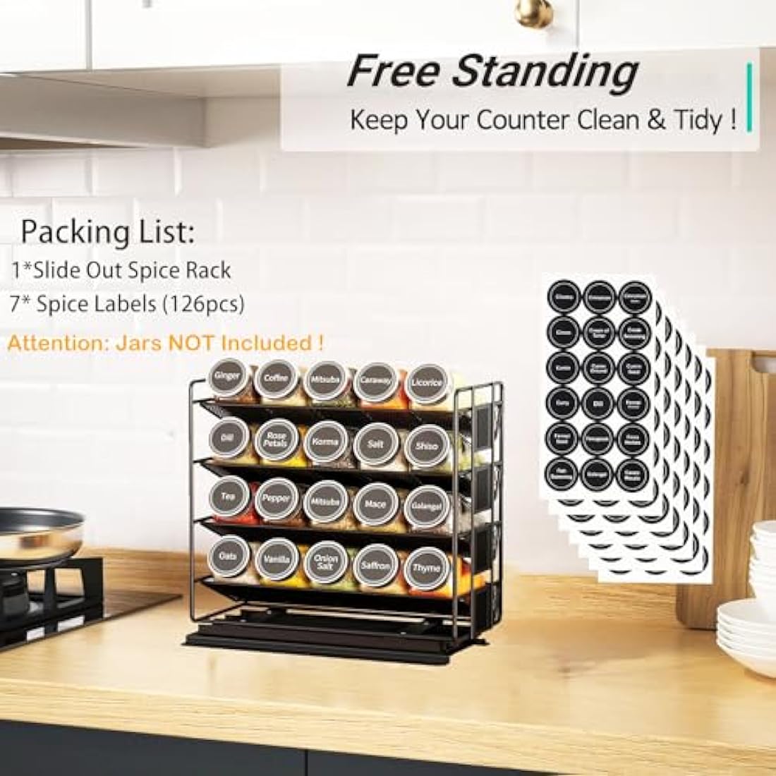 4-Tier Pull Out Spice Rack Organiser | Left Facing Carbon Steel