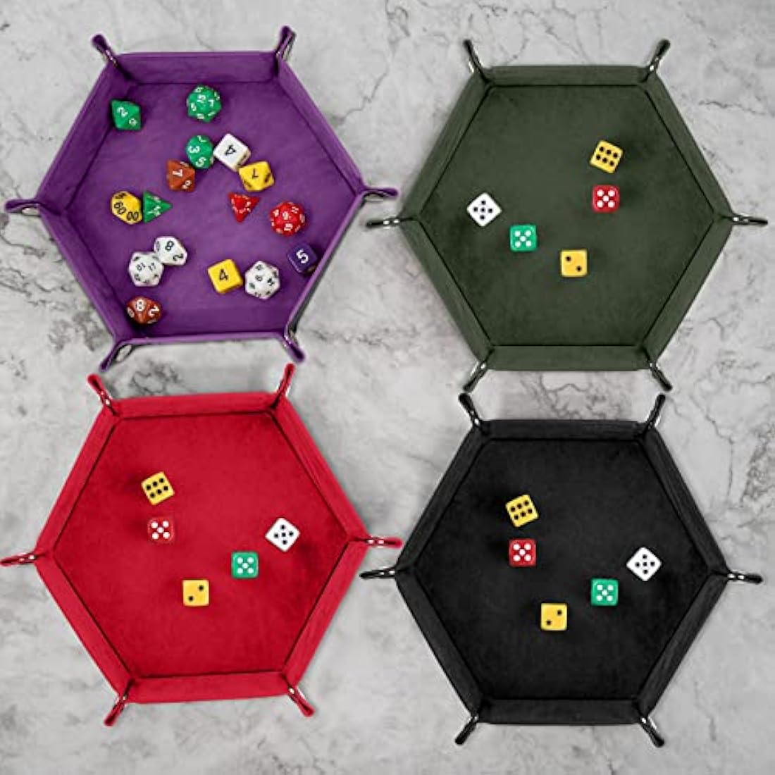 SIQUK 4-Piece Hexagon Dice Tray Set | Folding PU Leather & Velvet