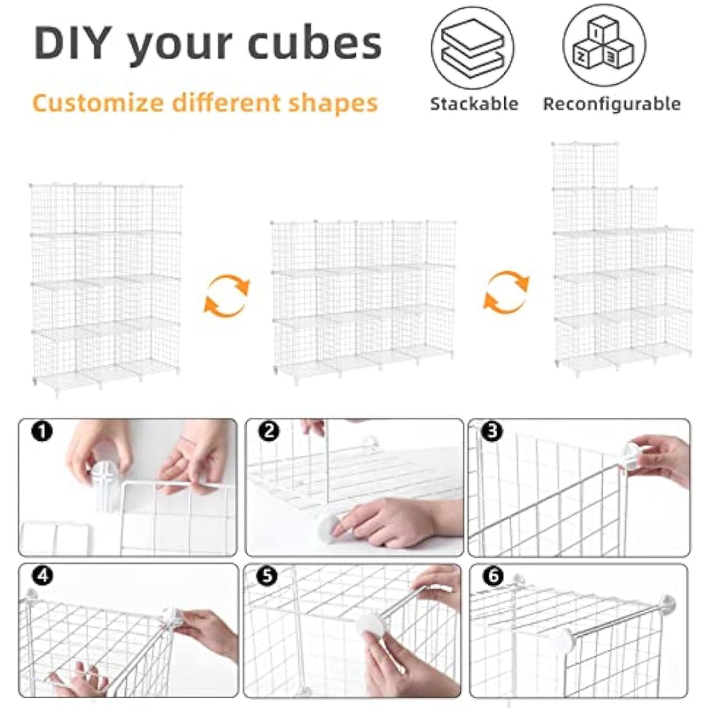 AWTATOS 12-Cube Wire Storage Shelves | Modular DIY Bookcase - White