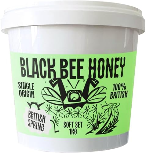 Black Bee Honey – Pure British Soft Set Raw Spring Honey, 1kg Tub