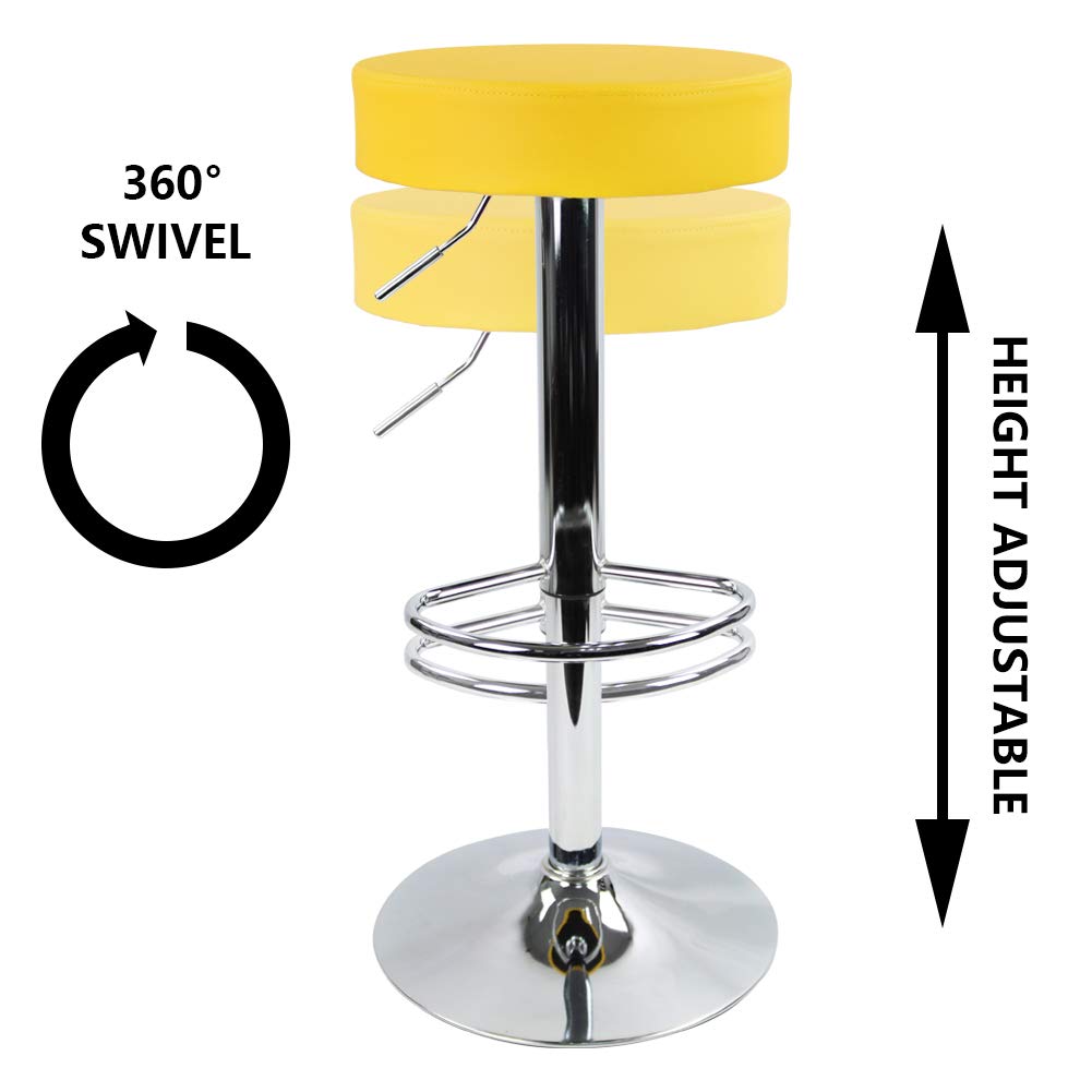 KKTONER Swivel Bar Stool – Adjustable PU Leather Backless Chair, Yellow