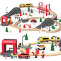 Giant Bean 72-Piece Wooden Train Set | Fire Station Toy Railway Kit