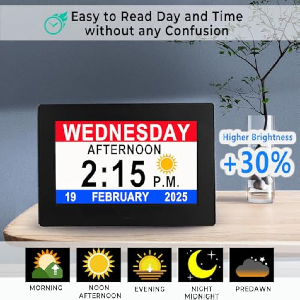 Véfaîî Dementia Day Clock – 7" HD Digital Calendar with 20 Reminders