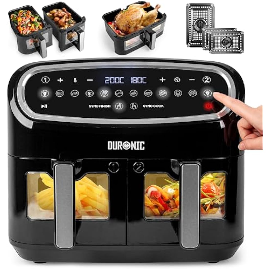 Duronic AF34 Triple Drawer 10L Digital Air Fryer | Dual Zone Visual Window