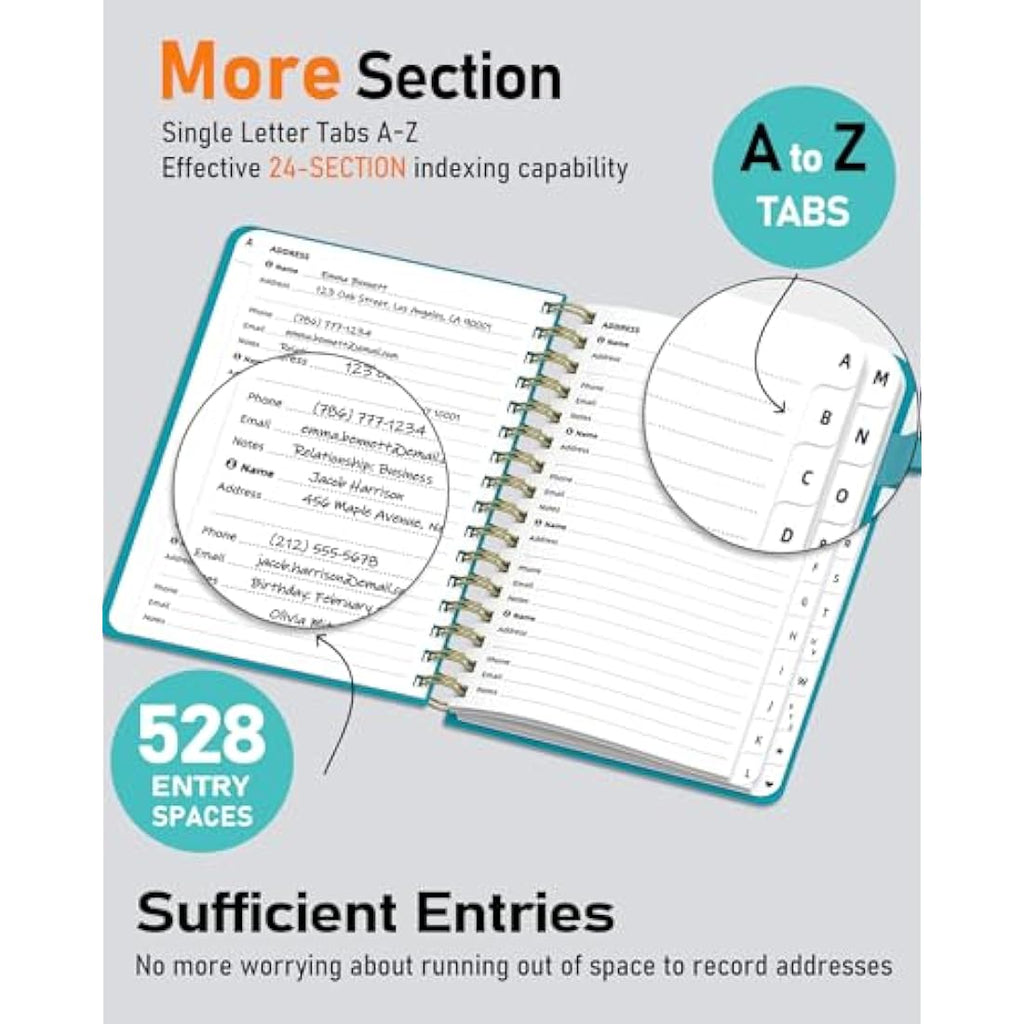 WEMATE Leather Address Book with Alphabetical Tabs - Green Hardcover