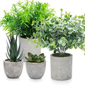 Jolof Store 4-Pack Artificial Potted Plants – Faux Eucalyptus & Succulents