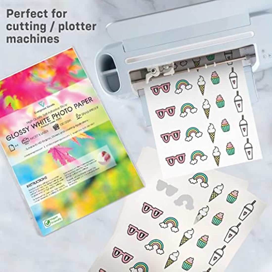 Evergreen Goods A4 Glossy White Sticker Paper - 50 Sheets Splashproof
