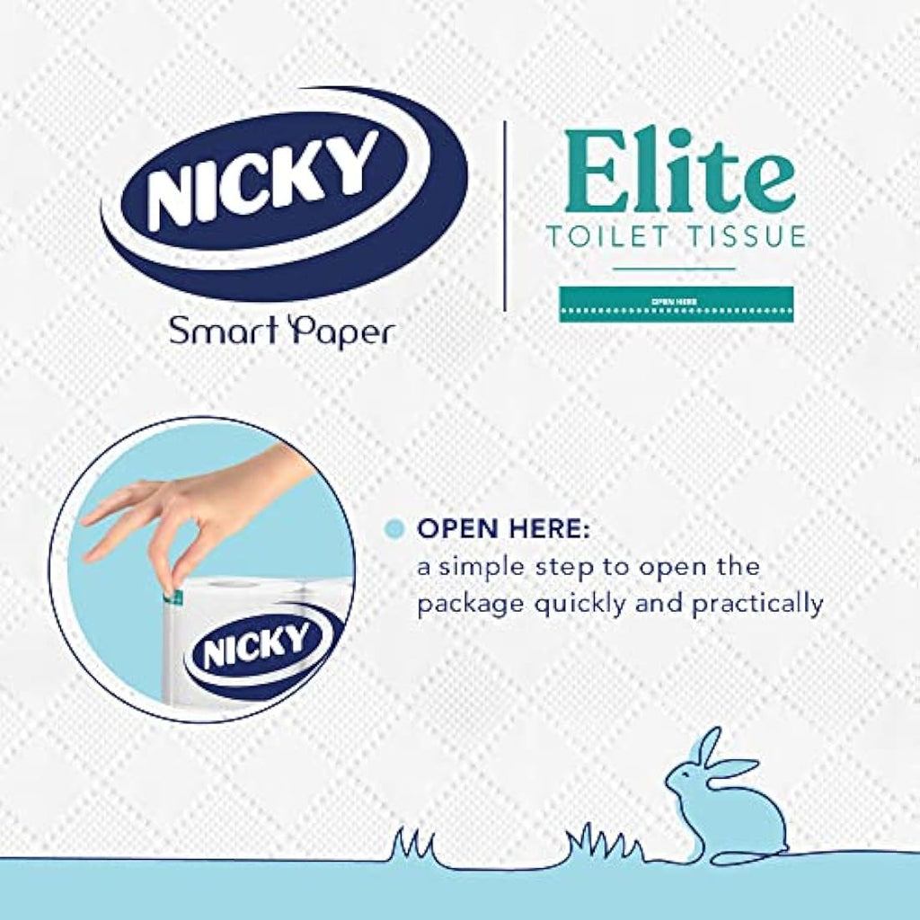 Nicky Elite 3-Ply Scented Toilet Tissue – 24 Rolls of Soft White Paper