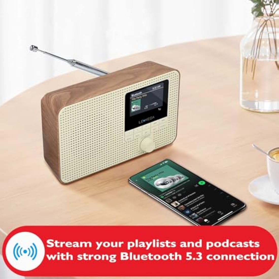 LEMEGA IR1 Internet Radio – Portable DAB+ Digital Radio with Bluetooth, Walnut