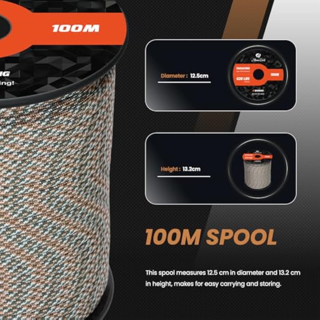 Abma Cord 4mm Type III Nylon Paracord – 9 Strands, 100m Spool