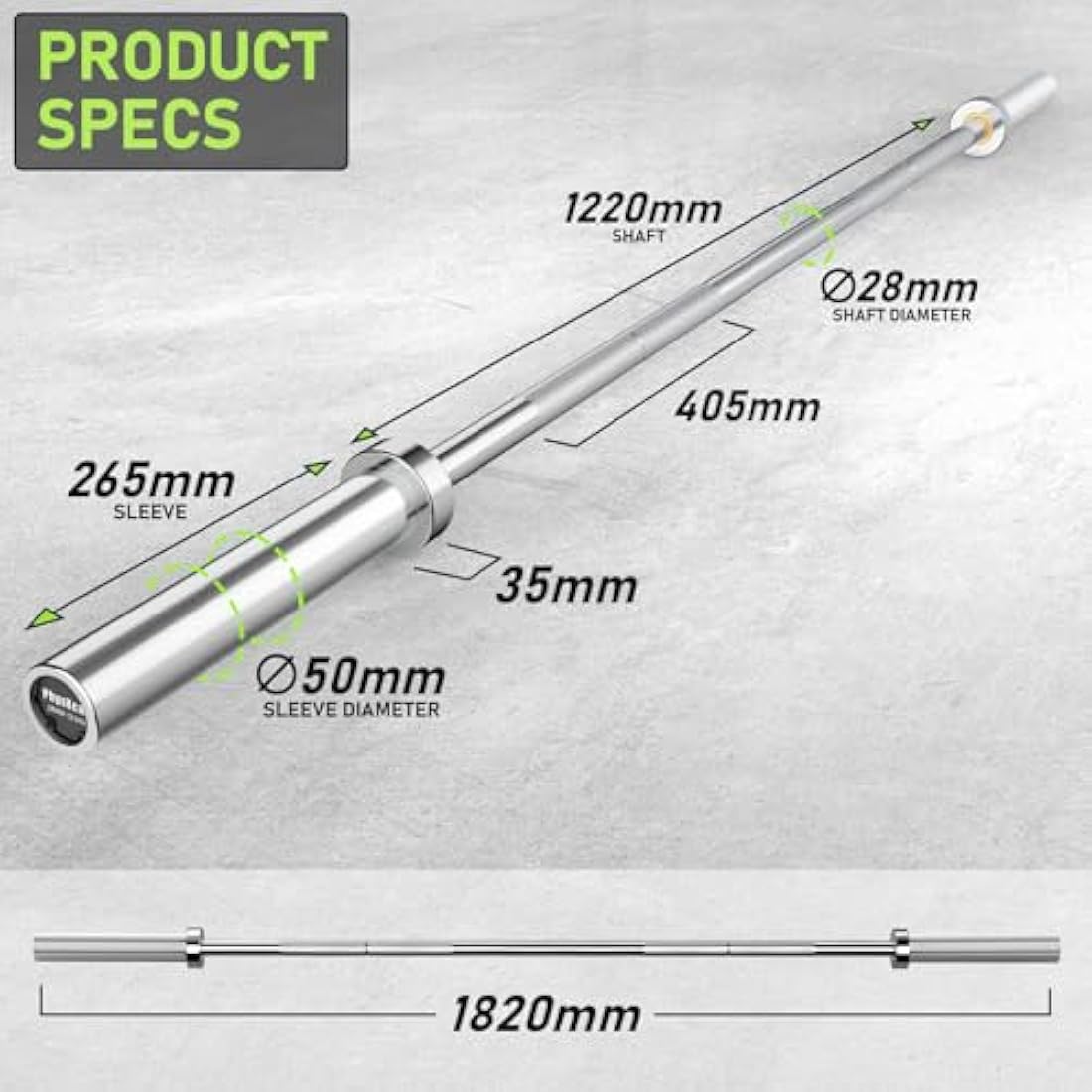 PhysKcal Olympic EZ Curl Bar | 4ft-6ft Steel Barbell for 2" Weight Plates