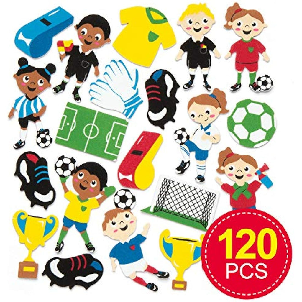 Baker Ross Football Foam Stickers for Kids Crafts - 120 Pack, Asst Colours