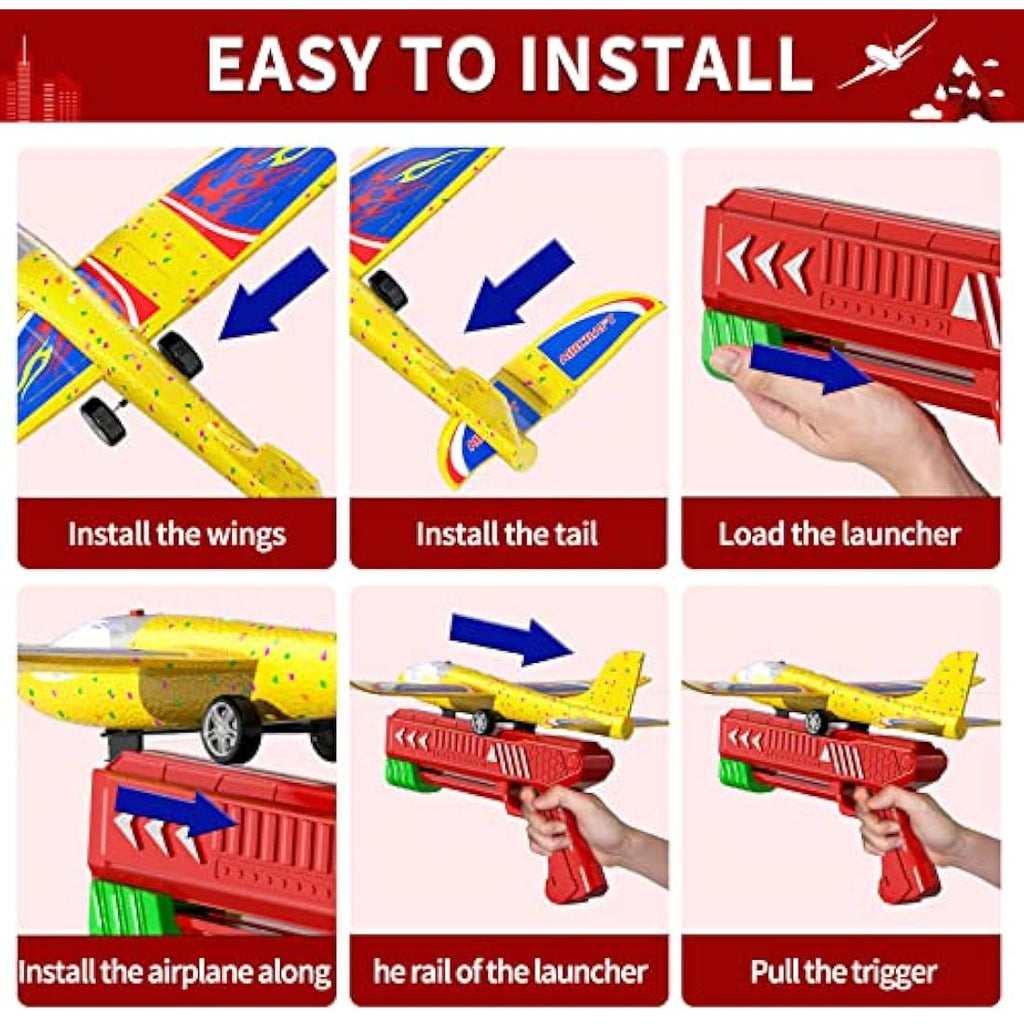Doloowee 3-Pack LED Foam Glider Airplane Launcher Toys for Kids – Red