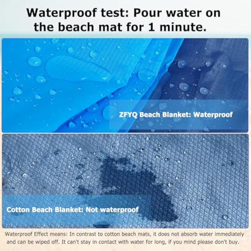 ZFYQ Sandproof Beach Blanket – 200x210cm Waterproof Picnic Mat with Stakes
