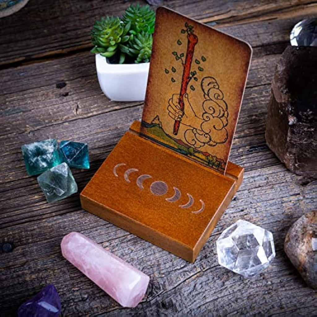 Curawood Moon Phase Tarot Card Holder Stand - Wooden Altar Decor