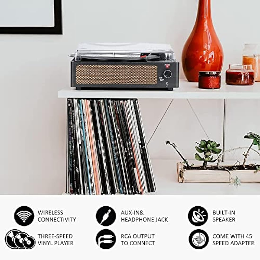 Jolof Store Vintage Vinyl Record Player – 3-Speed Belt-Driven Turntable