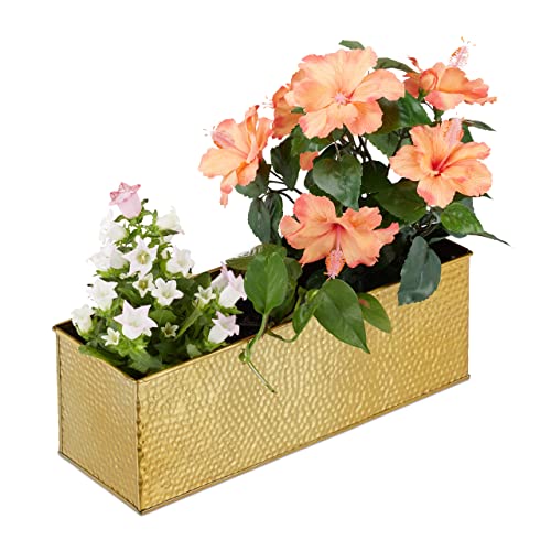 Relaxdays Hammered Gold Metal Window Box – Rectangular Indoor Planter