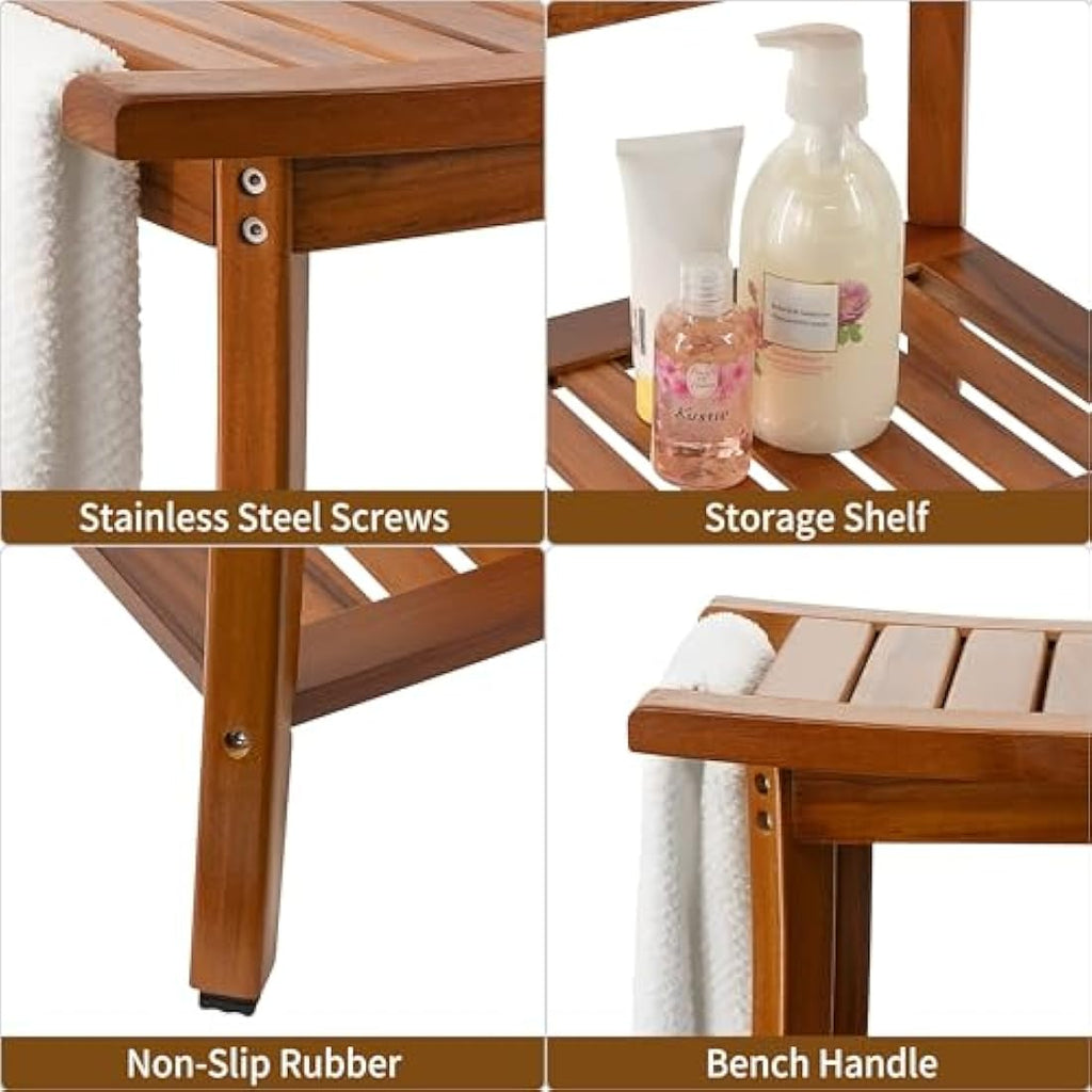 Jolof Store Teak Shower Bench – 2-Tier Waterproof Wooden Spa Stool